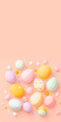 Colourful eggs on pink background.