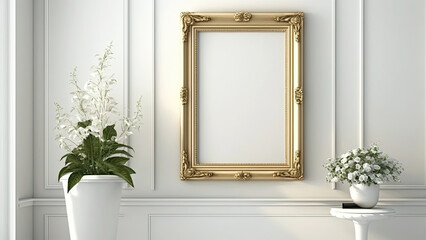 Golden Photo Frame With Image Placeholder.