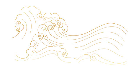Luxury oriental ocean wave gold line art © TWINS DESIGN STUDIO