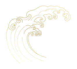 Naklejka premium Luxury oriental ocean wave gold line art