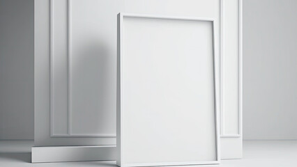 White photo frames with image placeholder against a wall.