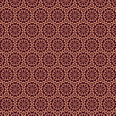 Abstract geometric pattern of monochrome mosaic floral motifs in ethnic style Brown background