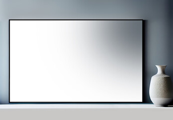White Billboard or Frame, Banner, Image Placeholder Against Grey Wall.