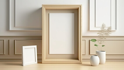 Fototapeta na wymiar Wooden Frames With Image Placeholder.