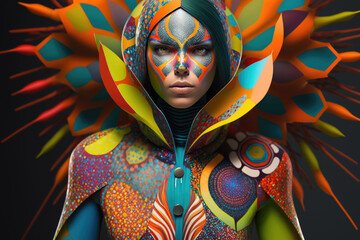 Futuristic woman fashion portrait. Generative AI.