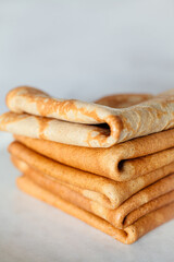 Traditional sweet thin crepes, close-up.
