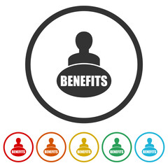 Benefits icons in color circle buttons