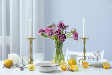 Concept of spring season beautiful table setting
