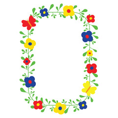 Flower decorative frame. Festive hand drawn border. Size 4”x 6”, 10 x 15 cm. Vector illustration for Easter design, birthday, wedding invitation, greeting card.