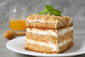 Concept of delicious sweet food - honey cake