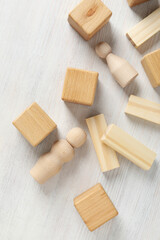 Blank wooden cubes for different concepts, top view