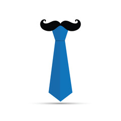 Black mustache and blue tie on white background