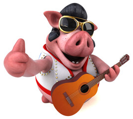 Fototapeta premium Fun 3D cartoon illustration of a pig rocker