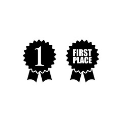 First place doodle icon. Medals and diploma vector icon isolated on white background. 