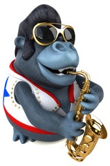 Fun 3D cartoon illustration of a rocker gorilla