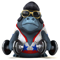 Fun 3D cartoon illustration of a rocker gorilla