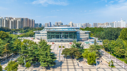 Aerial photography People's Hall of Chang'an Park, Chang'an District, Shijiazhuang City, Hebei Province, China