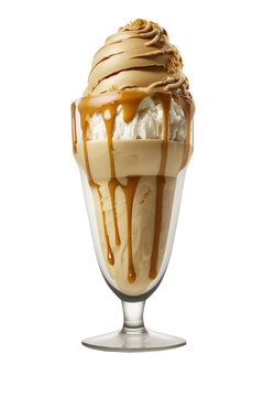 Ice cream in a tall glass, vintage, delicious. PNG with transparency. Generative ai
