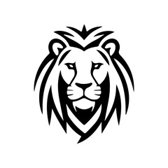 Naklejka na ściany i meble Lion head face logo silhouette black icon tattoo hand drawn outline lion king silhouette animal vector illustration