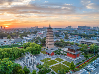Aerial photography of Zhengding Kaiyuan Temple and Sumeru Pagoda in Zhengding County, Shijiazhuang City, Hebei Province, China
