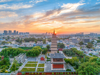 Aerial photography of Zhengding Kaiyuan Temple and Sumeru Pagoda in Zhengding County, Shijiazhuang City, Hebei Province, China