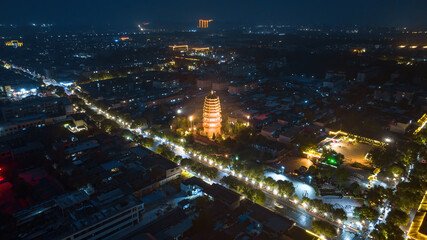 Fototapeta na wymiar Aerial photo of Zhengding Tianning Temple and Tianning Temple Lingxiao Pagoda in Zhengding County, Shijiazhuang City, Hebei Province, China