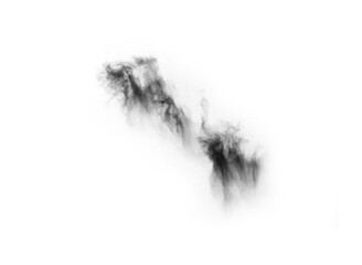 Fototapeta na wymiar Black smoke cloud, fog or smokey flare and realistic vector of steam or gas, mist explosion with a powder spray and a design element texture isolated on a transparent and png background