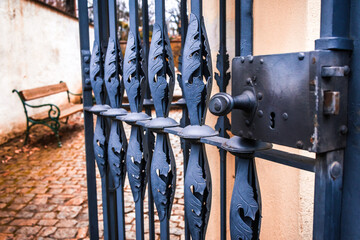 Detail of forged old iron gate