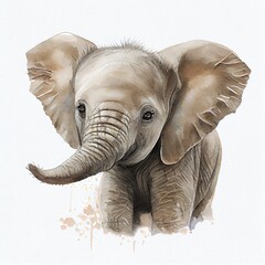 Portrait of a cute baby elephant. Watercolor illustration - obrazy, fototapety, plakaty
