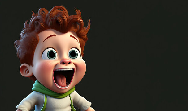 very excited little toddler boy laughing in joy isolated on dark background - Generative AI