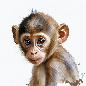 Watercolor illustration of a cute baby monkey