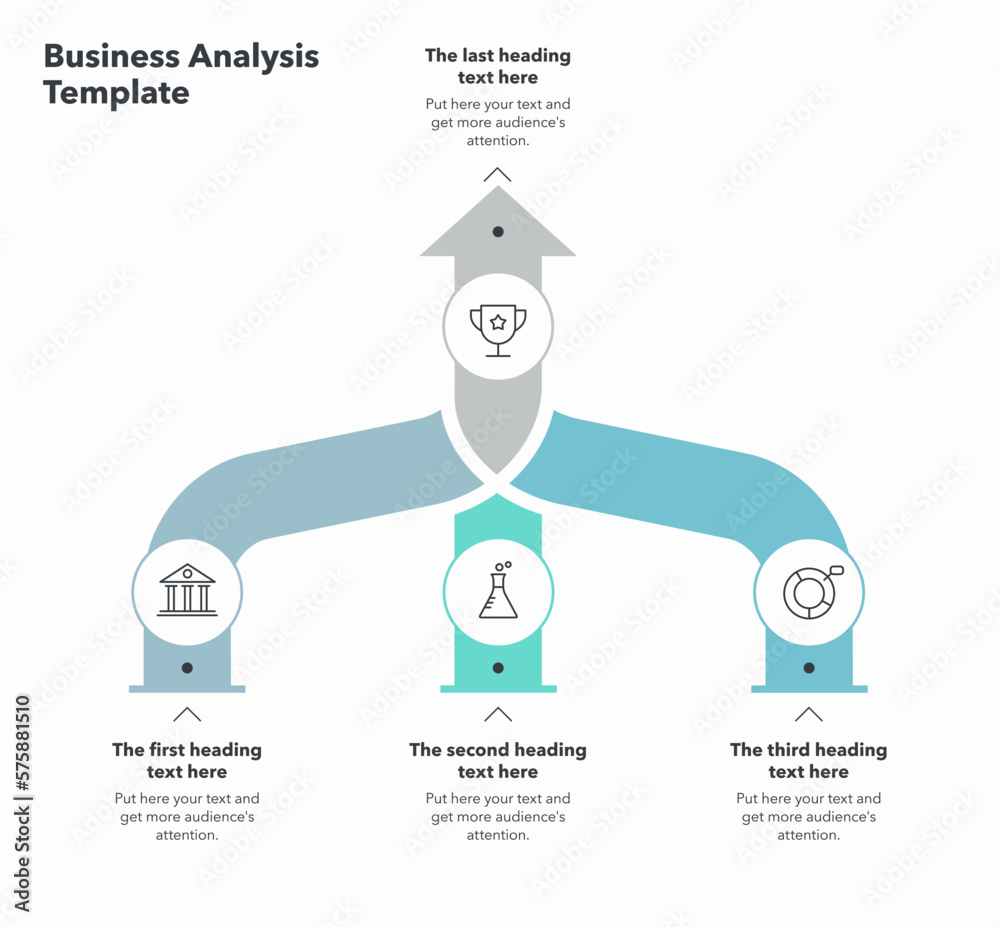 Poster Flat infographic for business analysis with three converting level stages. Slide for business presentation.