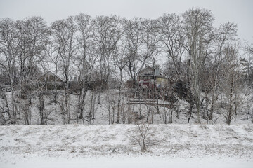 View of the coast from the frozen sea.