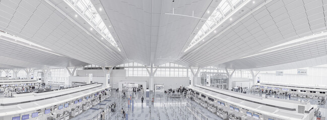 TOKYO, JAPAN- February 24, 2023: Departure lobby of Tokyo Haneda Airport International Terminal 3....