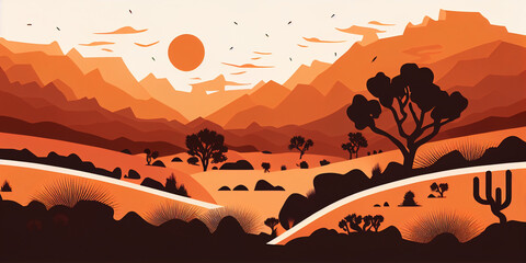 desert landscape minimalist Mountain sand, sky and clouds. landscape background, generative AI.