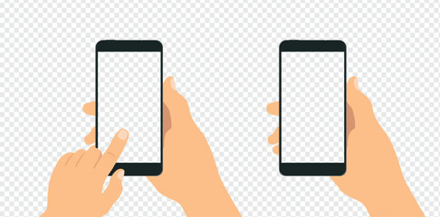 Hand holding smart phone isolated on white background. Vector illustration