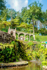 Fototapeta na wymiar view of tropical Madeira Monte Palace garden in Funchal during a sunny day in february with its natural beauty