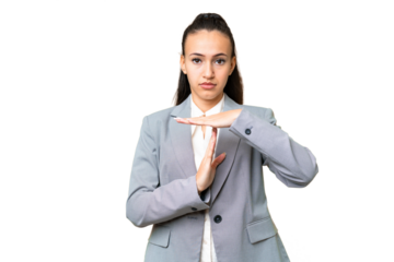 Young Arabian woman over isolated chroma key background making time out gesture