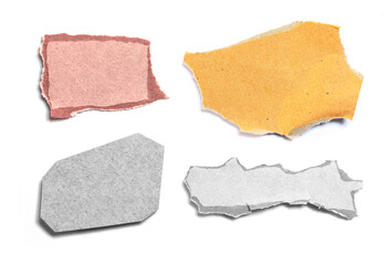 Collection of torn paper isolated on white background.