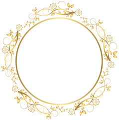 frame, Gold Round Floral Border, round beige floral frame illustration, rectangle, border Frame, flower png