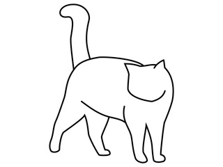 立ち止まって一点を見つめる猫のシルエット（白）
