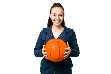 Young Arabian woman over isolated chroma key background playing basketball