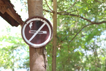 sign that says no smoking is on tree.