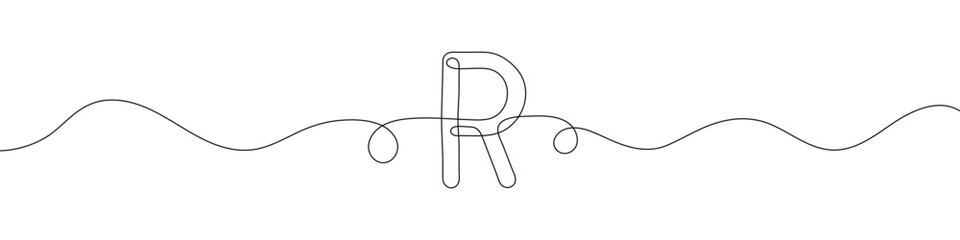 Continuous line drawing of South African Rand currency symbol. Vector illustration.