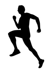 black silhouette male runner athlete running on white background