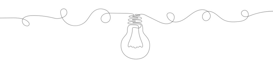 Obraz premium Linear background of light bulb. One continuous line drawing of a light bulb sign. Vector illustration. Linear light bulb icon isolated
