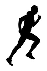 Fototapeta na wymiar black silhouette male runner running uphill