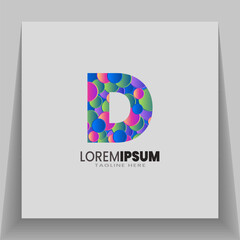 D letter colorful logo with 3D geometric circle shapes.
