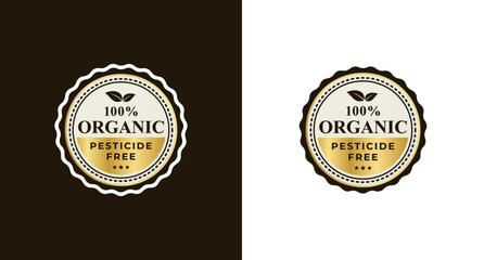 Elegant 100% organic label seal vector isolated on black and white background. 100% organic label or symbol for pesticide free design. 100% organic seal or sign for natural product design.