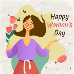 A woman holding a flower with a happy women's day message generated ai